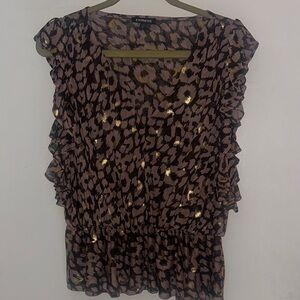 Express Brown Animal Print Blouse with Gold Accents